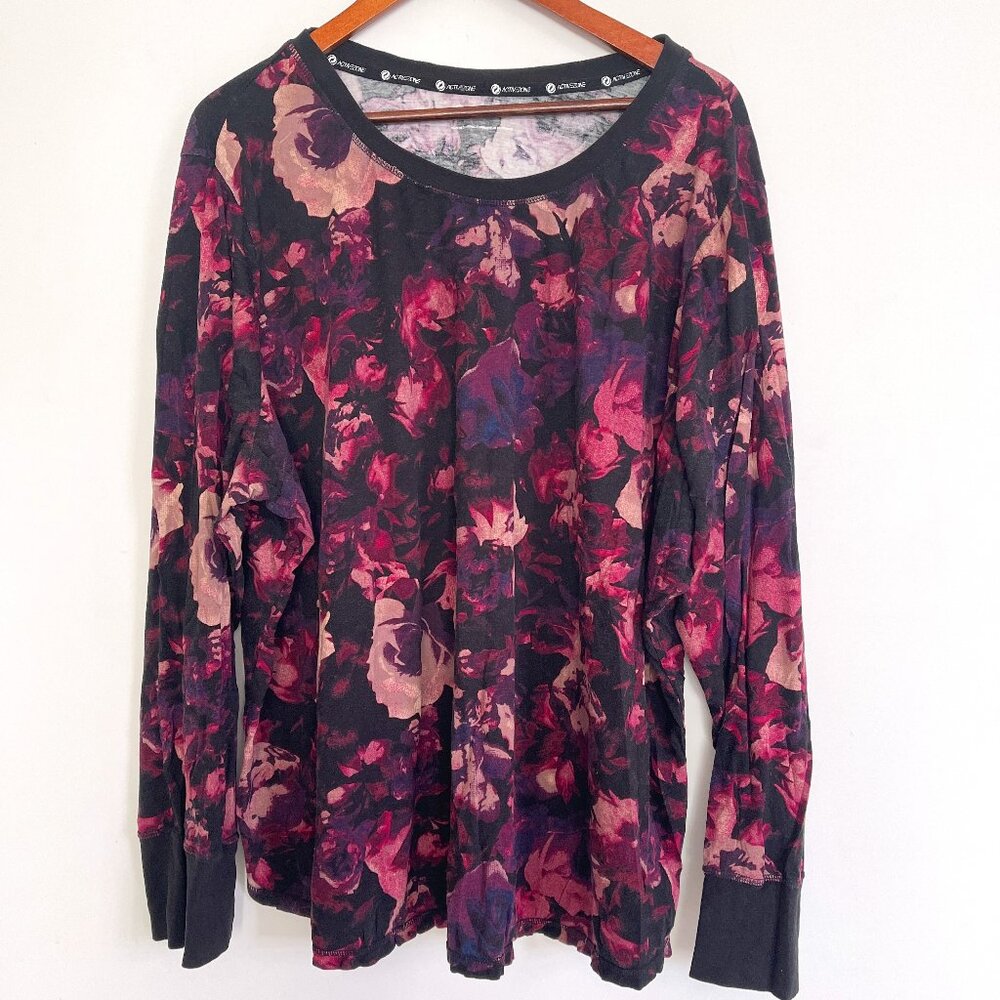 Penningtons Active Zone Women Floral Multicolor Long Sleeve Pullover Top Size 4X